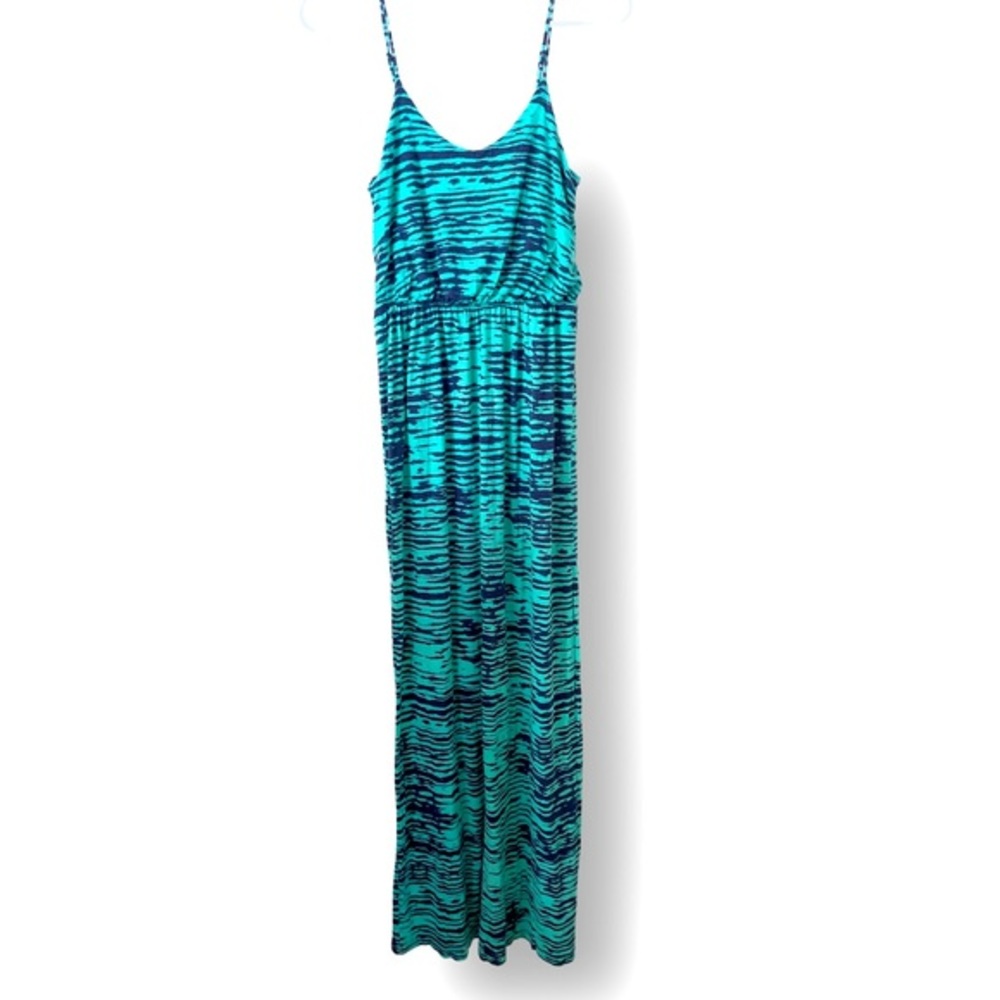 Lush Green and Navy animal print maxi dress with spaghetti straps‎